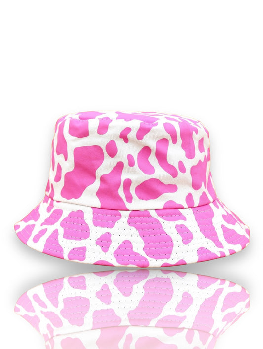 Cow Print Bucket Hat - White & Pink (Adult)