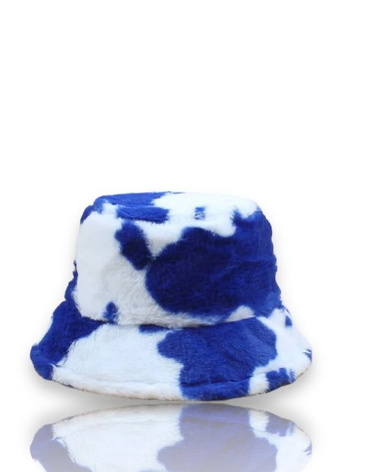 Oh So Furry Bucket Hat - Blue and White