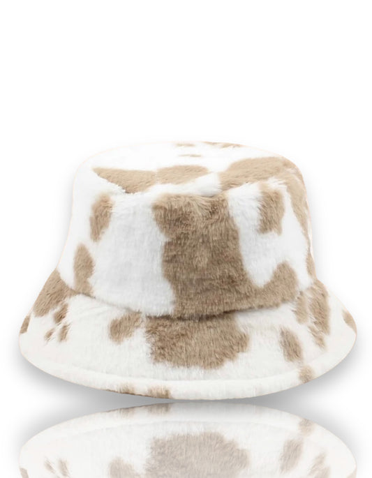 Oh So Furry Bucket Hat - Tan and White