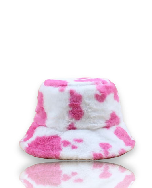 Oh So Furry Bucket Hat - Pink and White