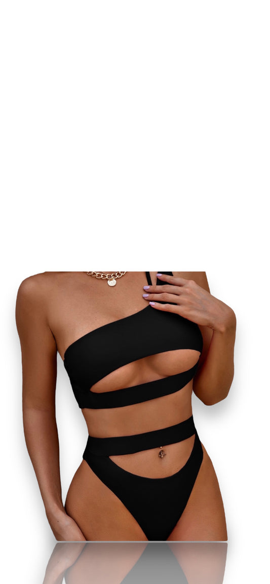 Peek A Boob 2 Piece Swimsuit - Black